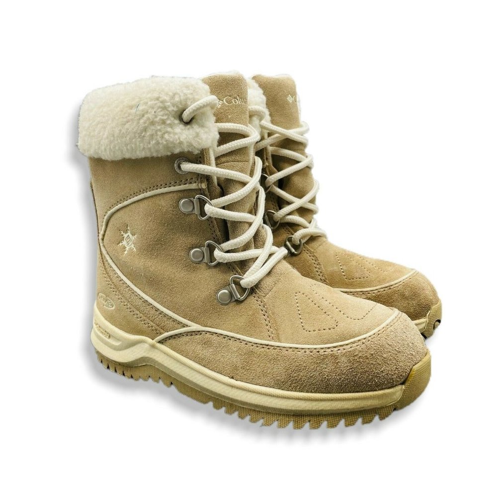 Columbia Youth Lavela Fur Boots Shoes Beige Size 2 Kids Winter Bootie Footwear